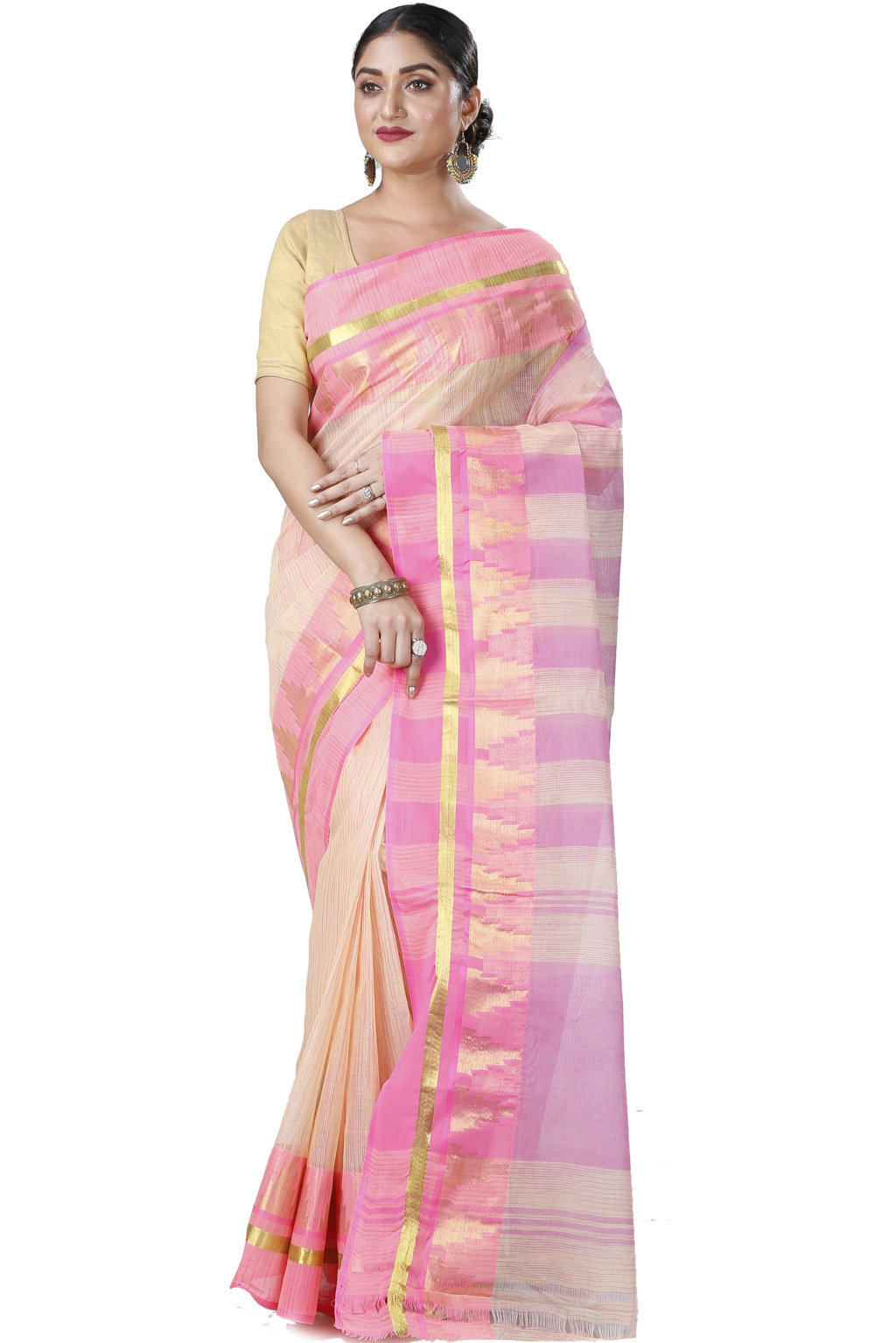 Pink Pure Cotton Vrinda Tant Saree (1098)